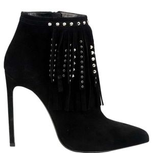 Saint Laurent Paris Fringe Studded Suede Booties RARE YSL